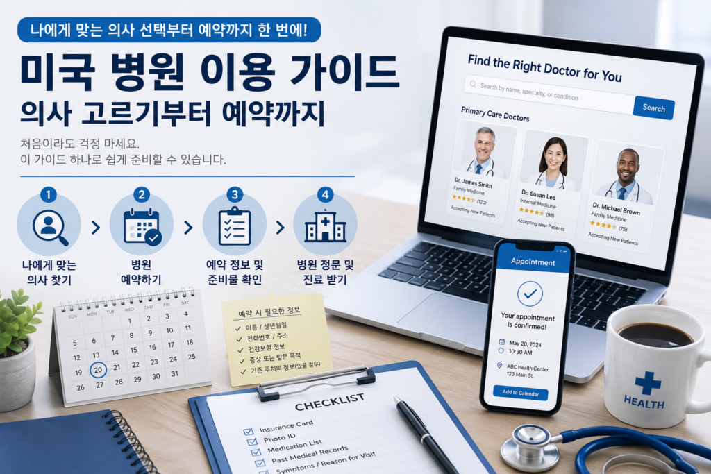 미국 병원 이용 가이드 의사 고르기부터 예약까지 알려주는 이미지