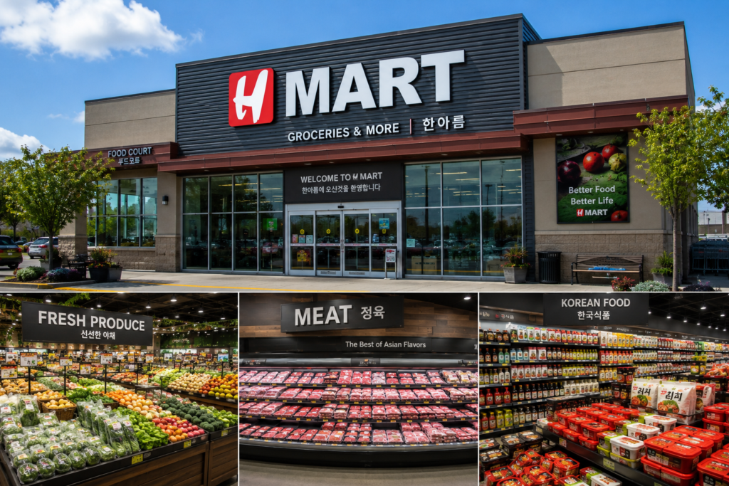 미국 마트 H mart 외관과 내부 이미지 입니다.
