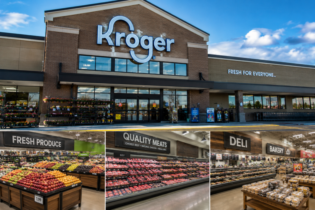 미국 마트 Kroger 외관과 내부 이미지 입니다.