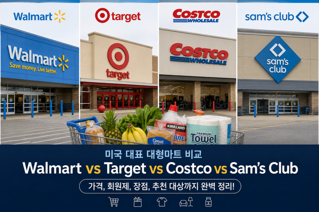 미국 대표 대형마트walmart, target, costco, sam's club 외관 이미지