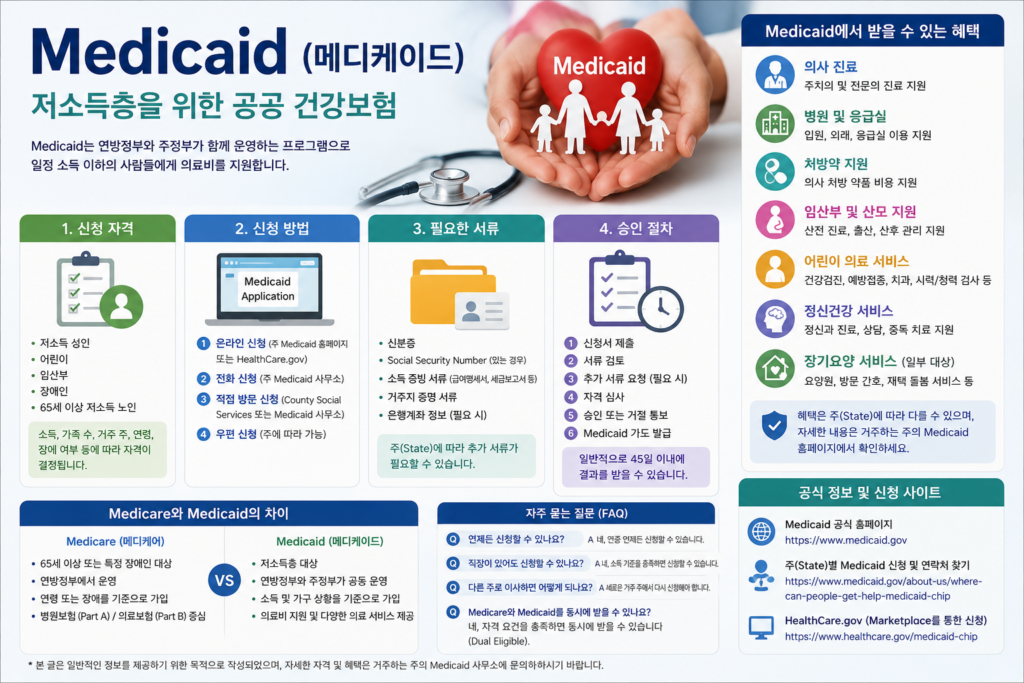 medicaid(메디케이드) 건강보험 프로그램을 설명하는 이미지