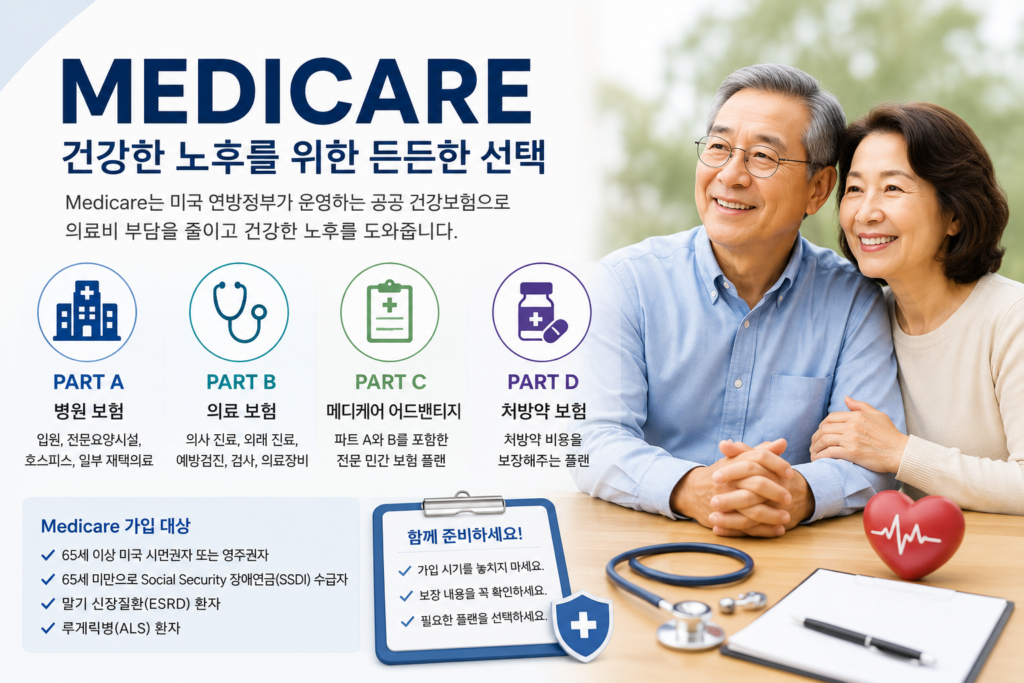 미국 Medicare(메디케어) Part A Part B Part C Part D 비교이미지
