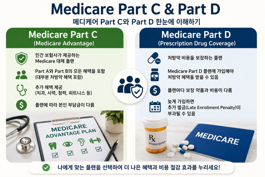 medicare(메디케어) part C part D 설명하는 이미지