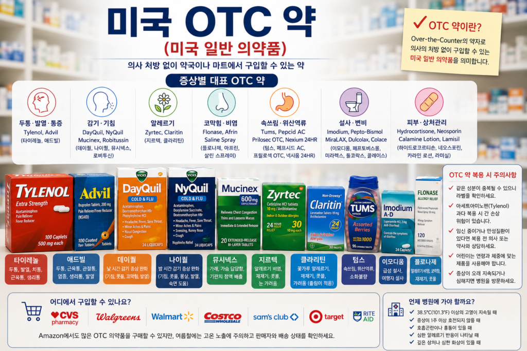 미국 otc약 (미국 일반 의약품) 증상별 약 소개하는 이미지