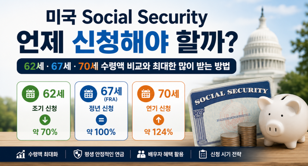 미국 social security 연금 연령별 신청 시기 안내 이미지