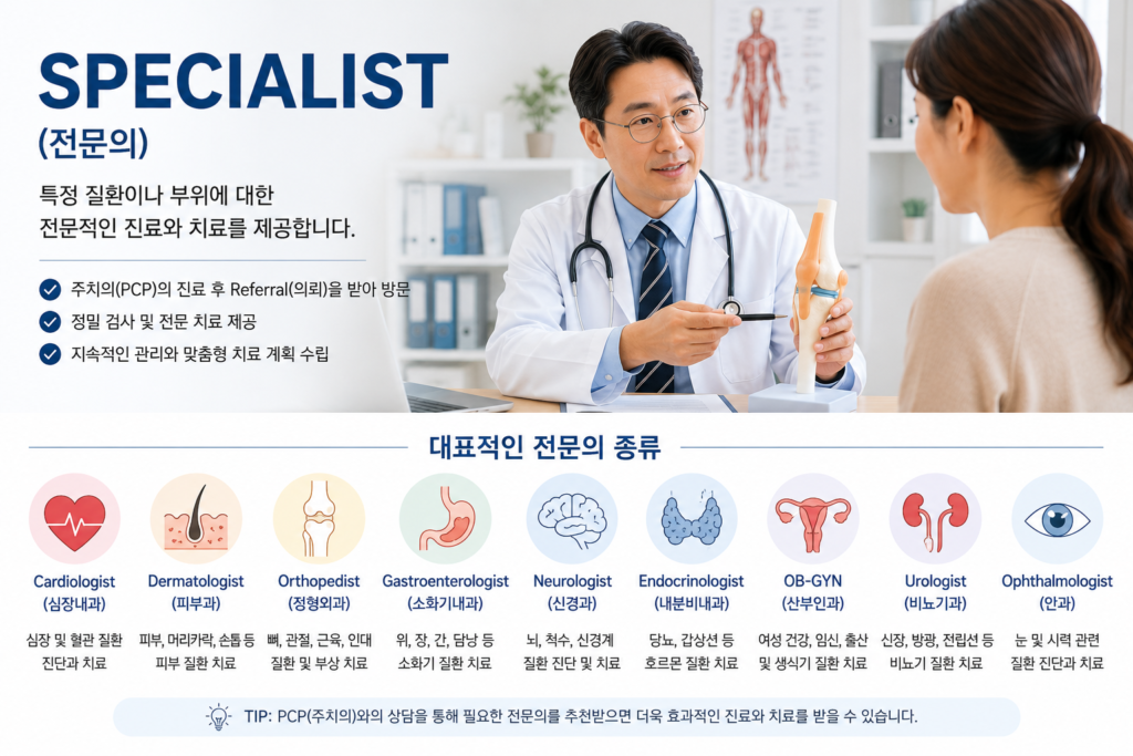 specialist(전문의)
가 담당하는 진료를 설명하는 이미지