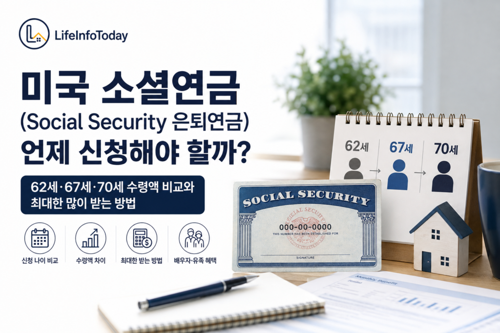 미국 소셜연금 신청 나이별 수령 benefit 차이 소개하는 글 이미지