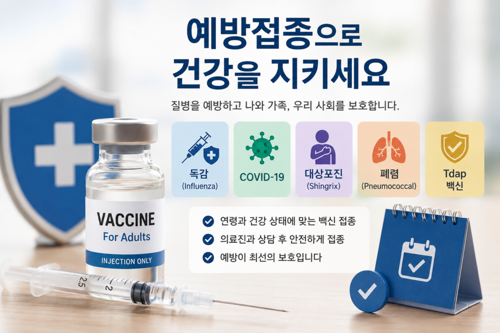 미국 성인 필수 예방접종 권장 홍보 안내 이미지