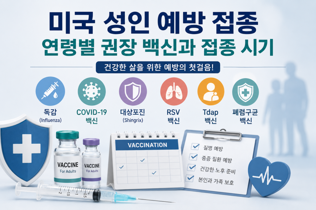 미국 성인 예방 접종 연령별 권장 백신과 접종 시기