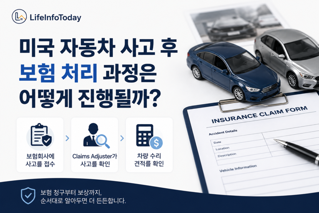 미국 자동차 사고 후 보험처리 과정을 소개하는 글 이미지