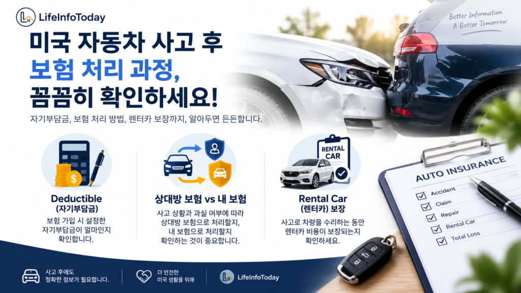 미국 자동차 사고 후 보험처리 과정을 소개하는 글 이미지