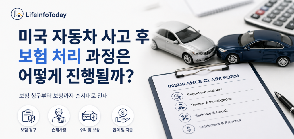 미국 자동차 사고 후 보험처리 과정을 소개하는 글 이미지