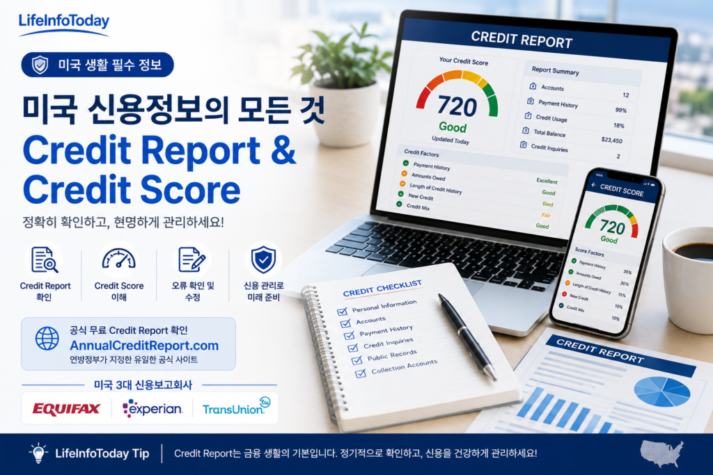 미국에서 credit report 확인하는 방법 소개하는 이미지