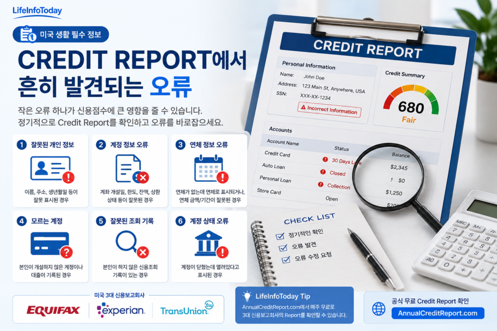 credit report에서 발견되는 오류 설명하는 이미지