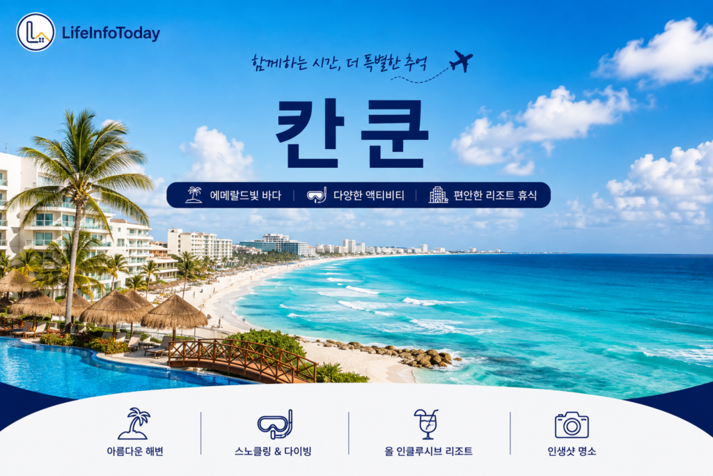 미국에서 부모님과 함께 가기 좋은 여행지 중 칸쿤 소개하는 이미지