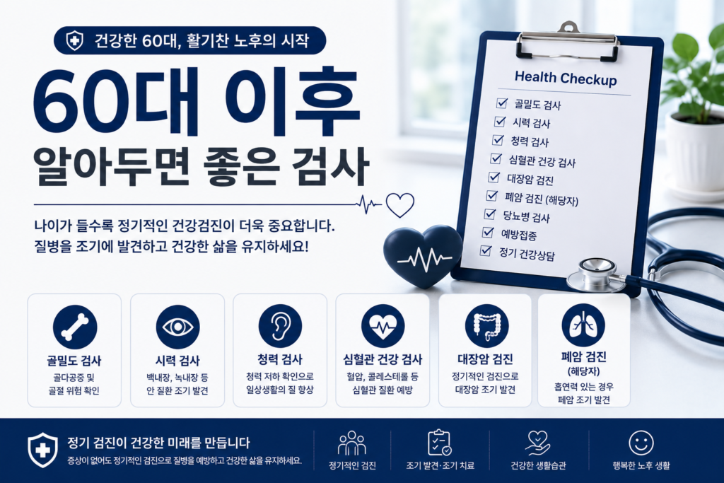 미국 건강검진 - 60대부터 알아두면 좋은 검사 소개하는 글 이미지