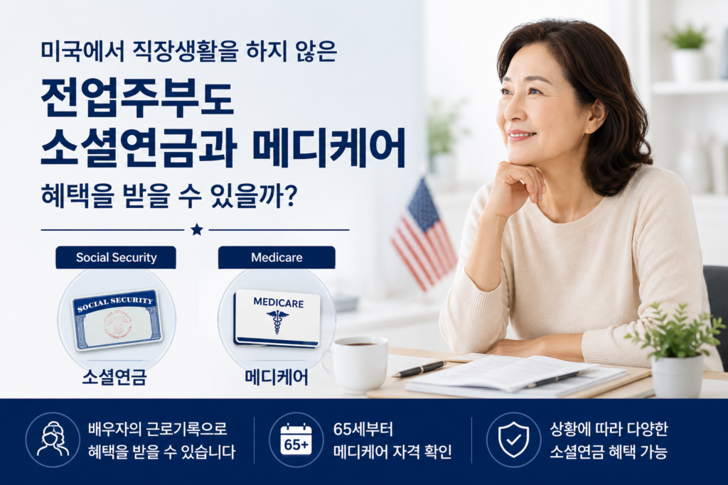 전업주부도 소셜연금 메디케어 혜택 받을 수 있을까에 대해 설명하는 글 이미지