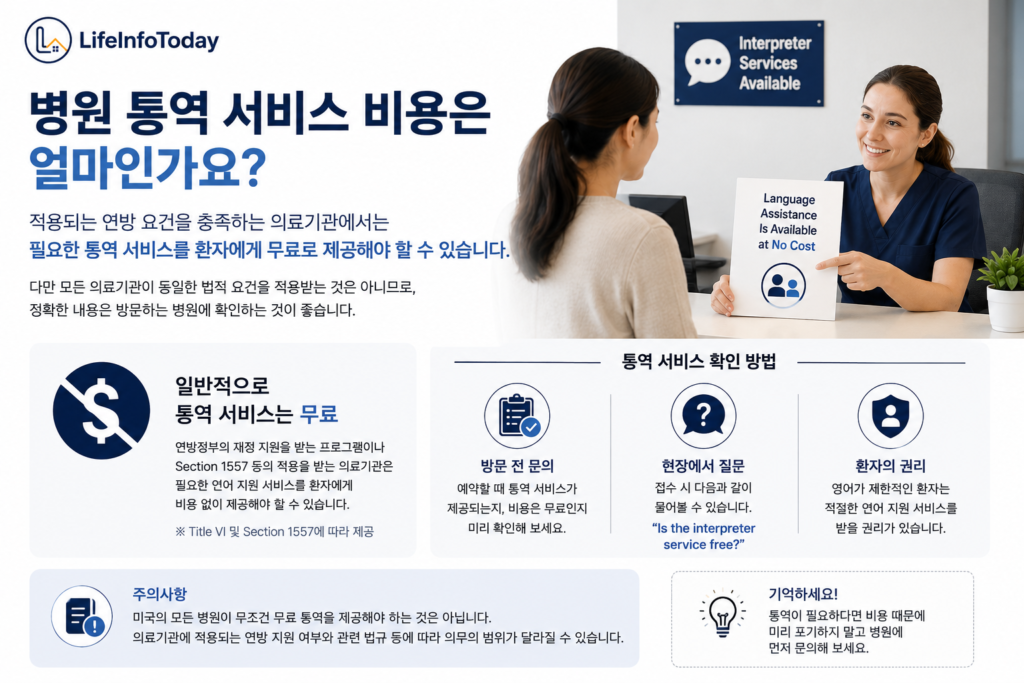 미국 병원 통역 서비스 비용 안내하는 이미지 