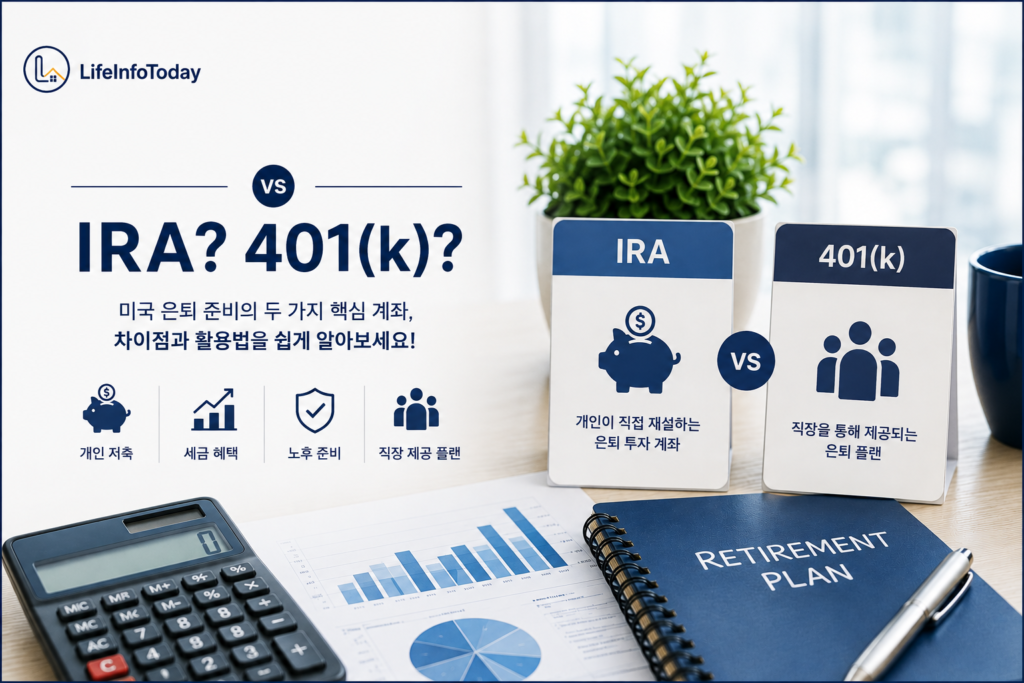 미국 IRA와 401(k)차이에 대해 소개하는 이미지