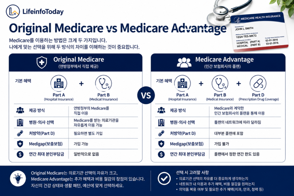 미국 메디케어 Original Medicare와 Medicare Advantage 소개하는 글 이미지