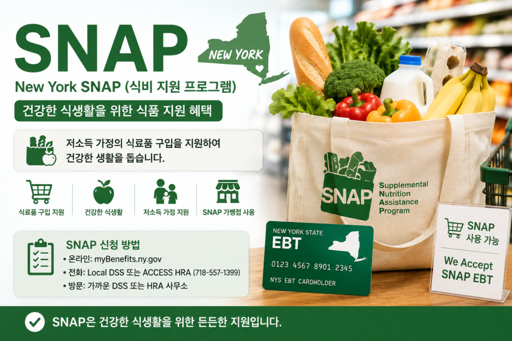 뉴욕주 정부 지원 프로그램 중 snap 소개하는 이미지