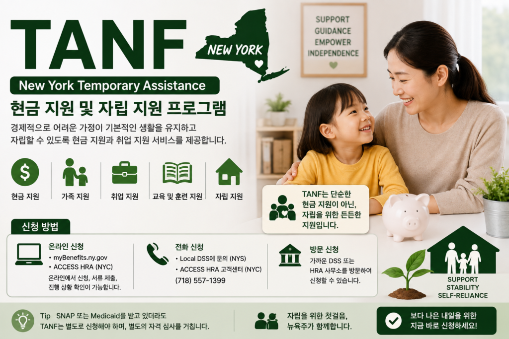 뉴욕주 정부 지원 프로그램 중 tanf 소개하는 이미지