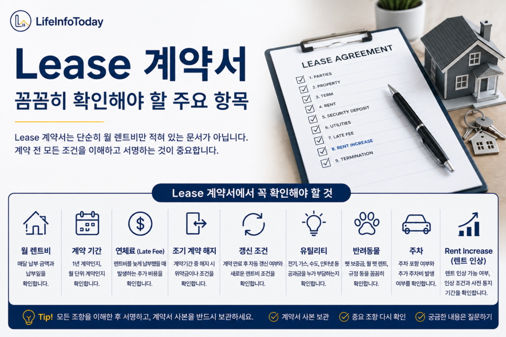 미국 집 렌트할때 lease 계약서에 대해 설명하는글 이미지