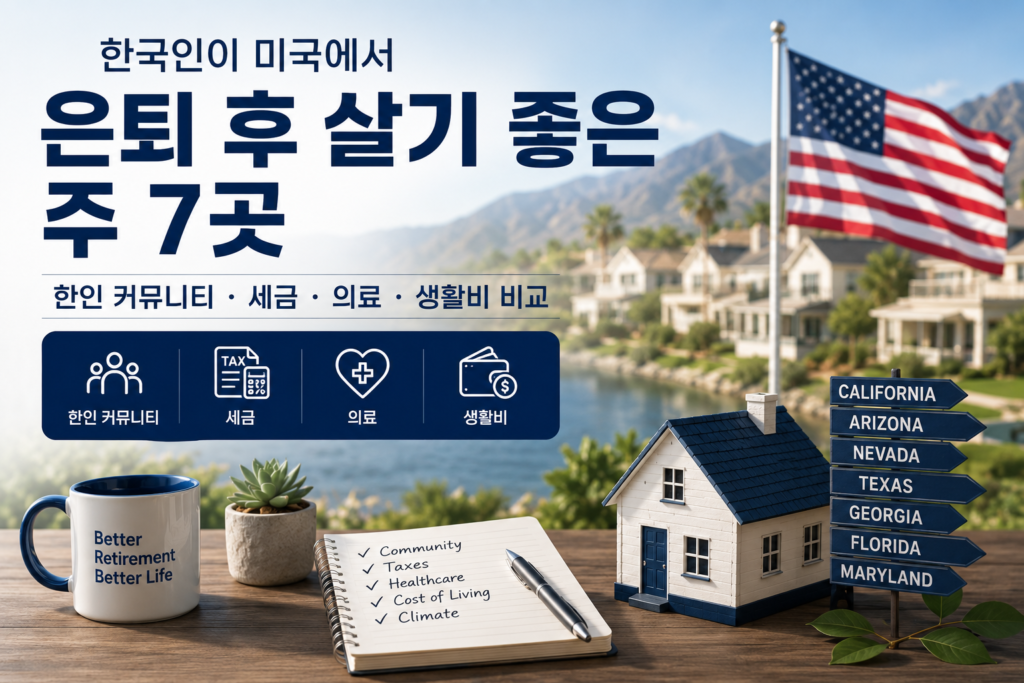 한국인이 미국에서 은퇴 후 살기 좋은 주 7곳 소개하는 이미지