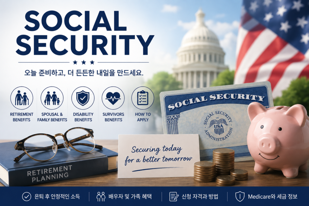 Social Security 미국 사회보장연금 상징하는 이미지