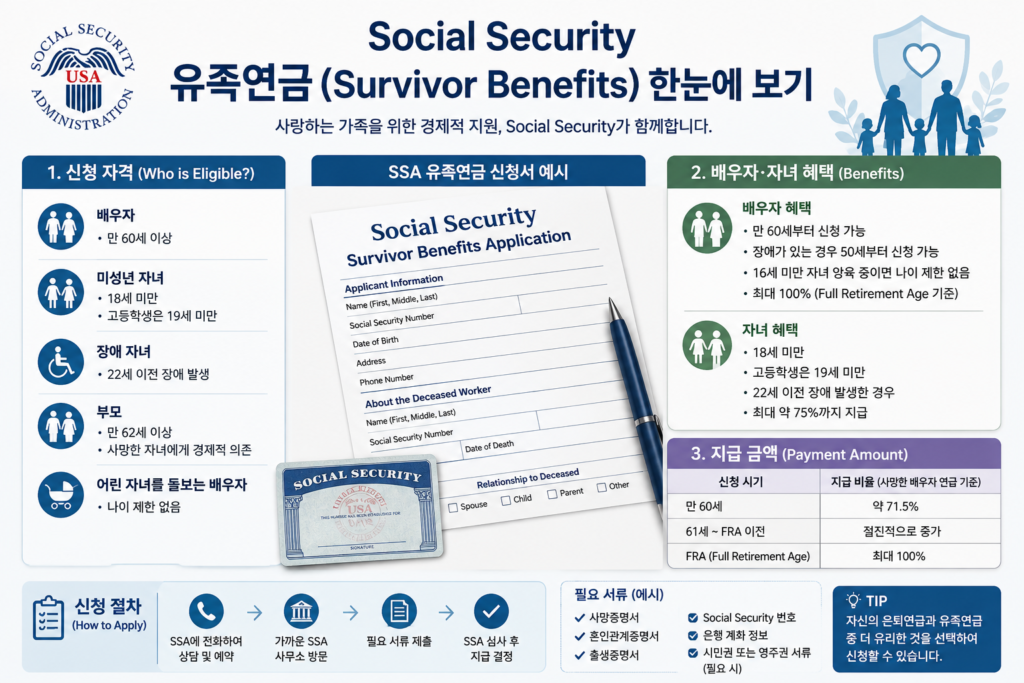 미국 social security survivor benefit 유족연금 핵심 사항 설명 이미지