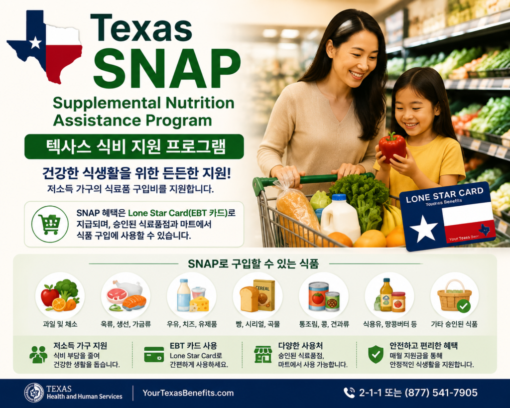 텍사스 정부 지원 프로그램 snap 소개하는 이미지