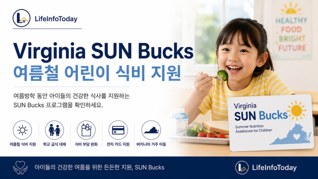 버지니아 정부 지원 프로그램 중 sun bucks 소개하는 이미지