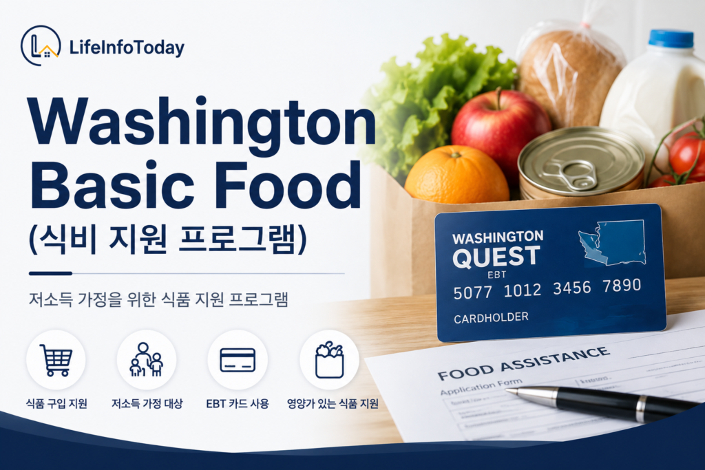 미국 워싱턴주 정부 지원 프로그램 중 basic food 소개하는 이미지