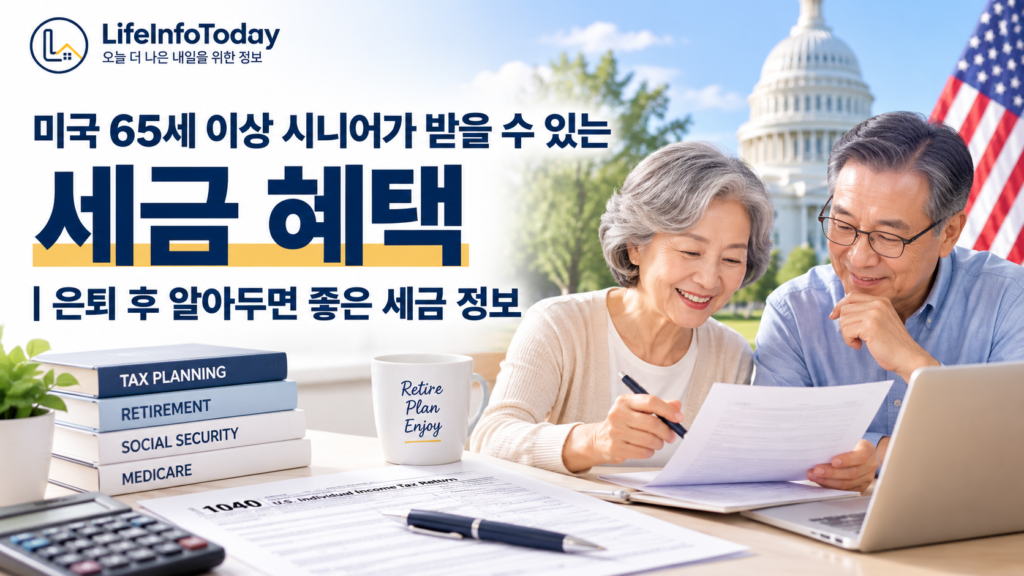 미국에서 65세 이상 시니어가 받을 수 있는 세금 혜택에 대해 소개하는 글 이미지