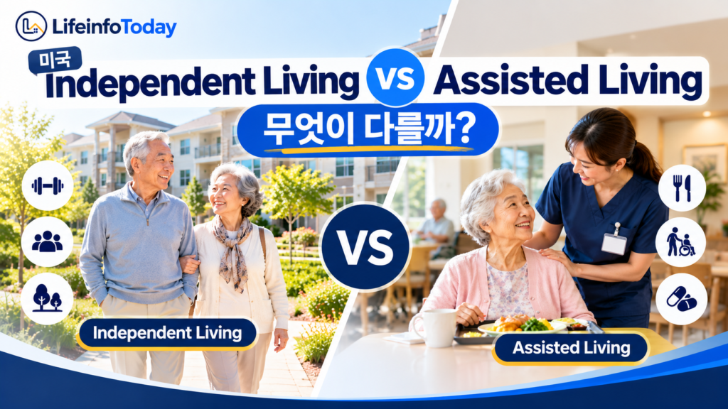 미국 Independent Living vs Assisted Living에 대해 소개하는 글 이미지